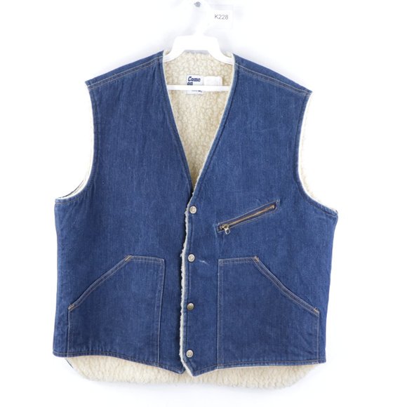 Vintage Faux Shearling Denim Jean Vest Jacket USA - Picture 1 of 9